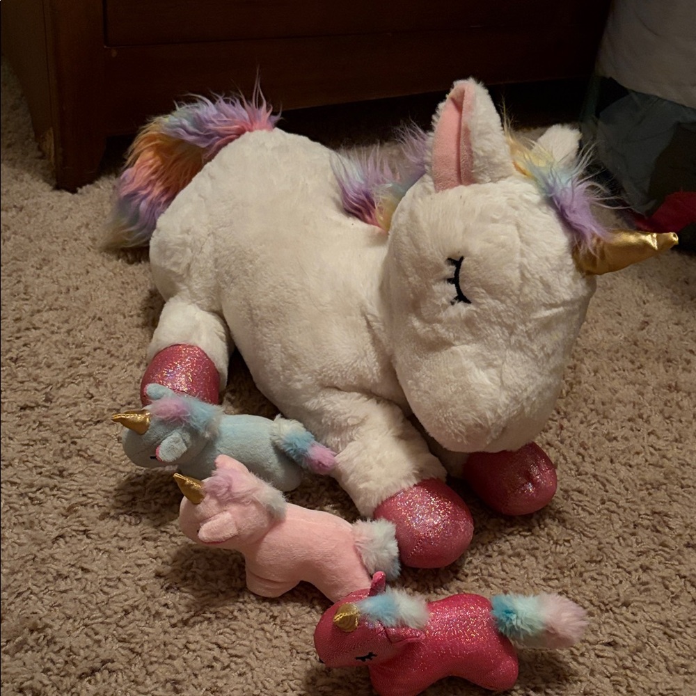 Snug A Babies Plush Unicorn Toy Set - White with Pink With 3 Mini Unicorns